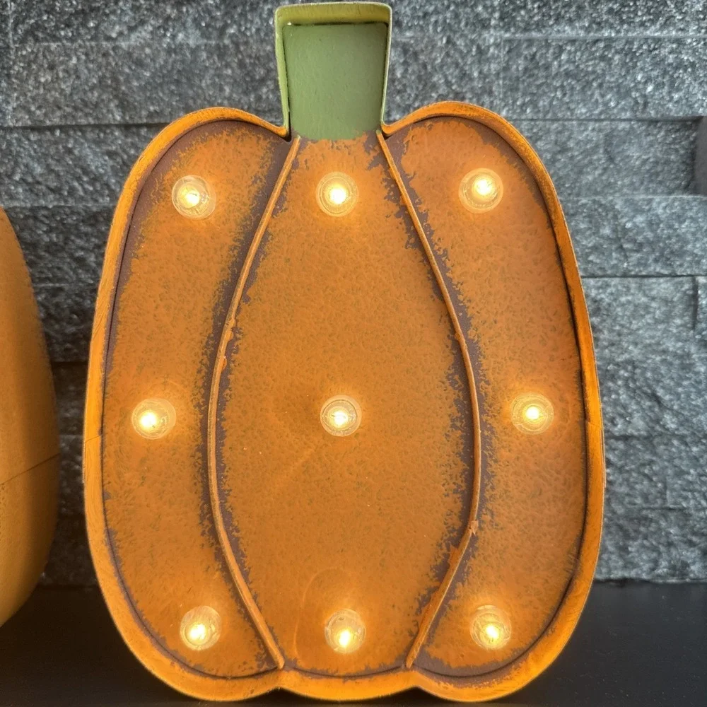 Hobby Lobby Lighted Pumpkin Marquee Decor Tall Shelf Wall Set of 2
